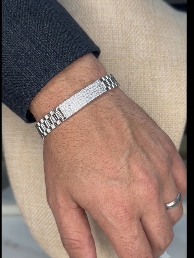 New Premium Iced Out White Gold Filled Rolex Chain Id Bracelet 85
